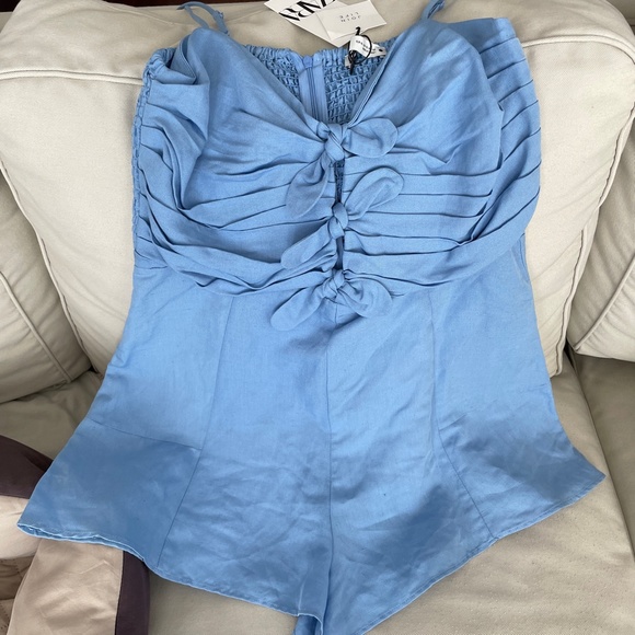 Zara Sky Blue Bow-Front Romper - Picture 2 of 8